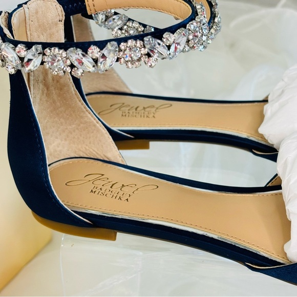 Elegant Navy Women's Shoes with Crystal Ankle Strap - Picture 12 of 13